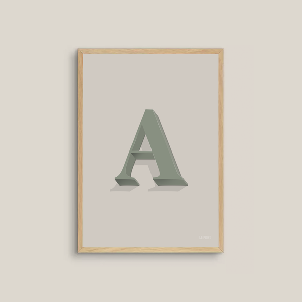 Farrow and Ball Cornforth White, Card Room Green, The Letter A, Typography prints, nursery prints, kids bedroom prints, christening gifts